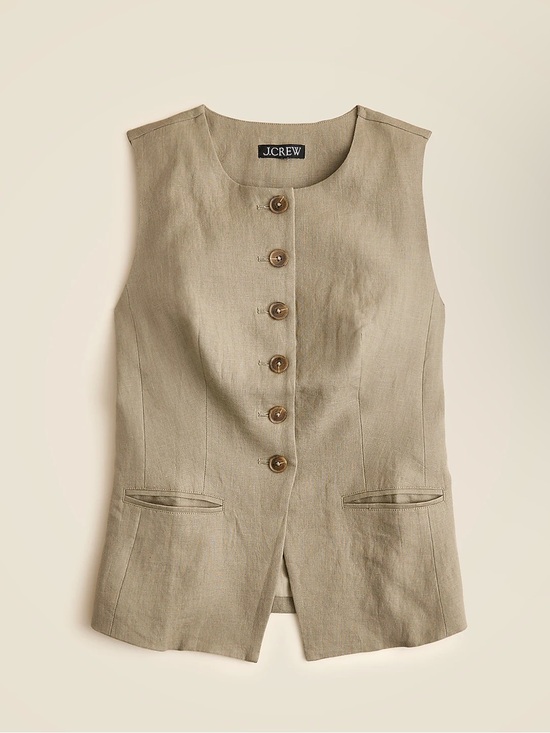 J. Crew Tops - J. Crew Sleeveless Linen Blend Button Vest in Khaki green